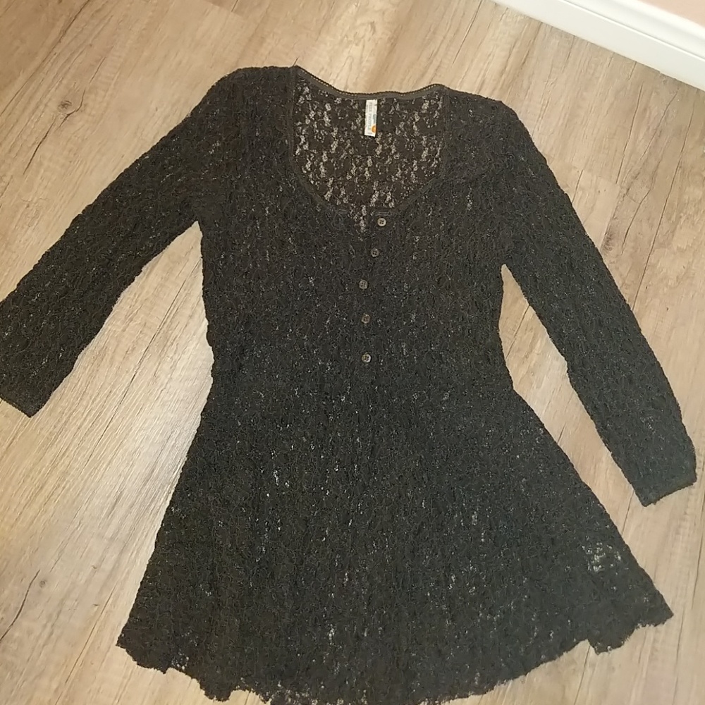 Free People Black Lace Tunic